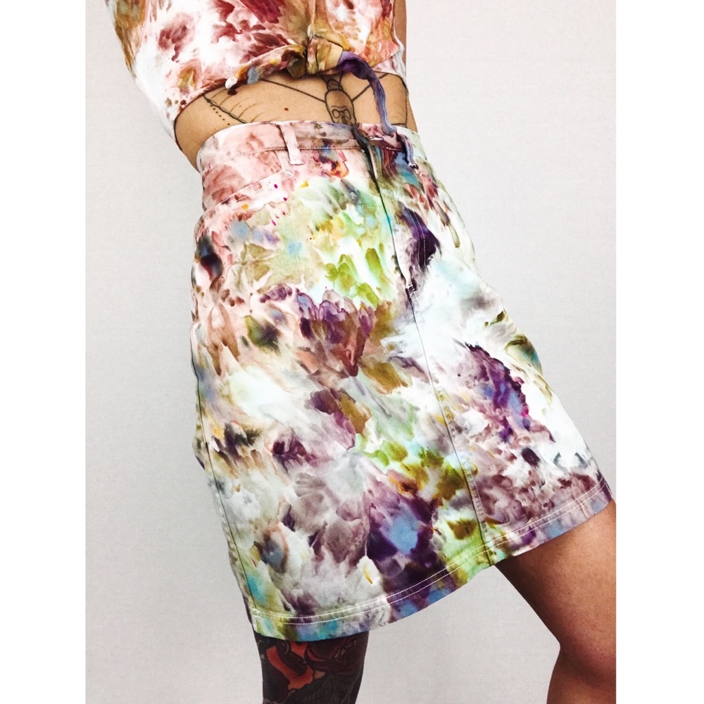 🆕 Hand-Dyed Denim Mini Skirt in Technicolor - Picture 8 of 13